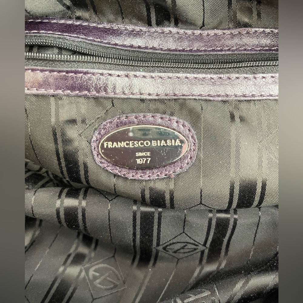 NWOT FRANCESCO BIASIA LEATHER TRIM SATCHEL. Deep Purple! Soft, Supple Materials! - Picture 5 of 13